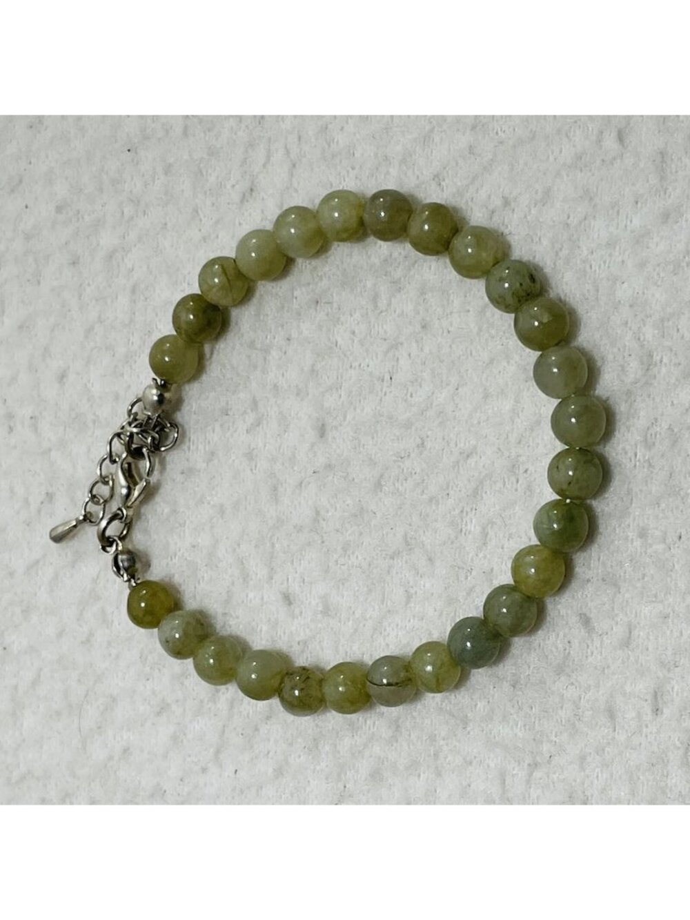 Natural Jade Bracelet 7” Green Bead Round Silver Thailand Lucky Charm Fortune